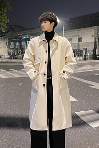 秋冬新款加棉毛呢大衣男潮牌宽松风衣中长款过膝外套MN00330/P135图片