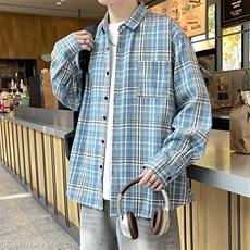 春季小香风衬衫翻领男大皂大码宽松痞帅外套格子衬衣A012/855TP28，男装衬衫，电商A012