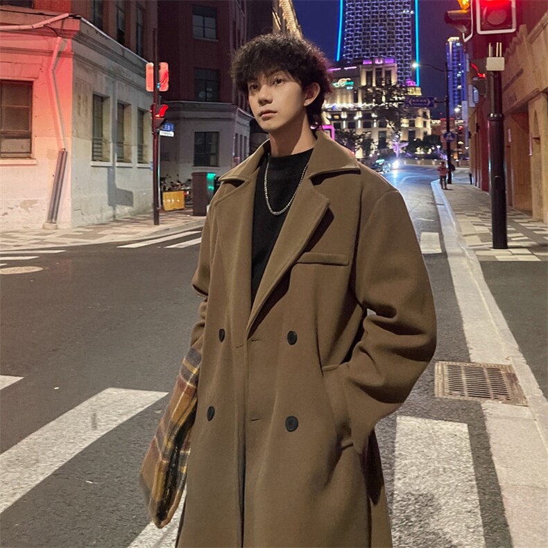 外景秋冬宽松毛呢大衣男潮时尚大码风衣外套MN99995/P100加棉P110图片