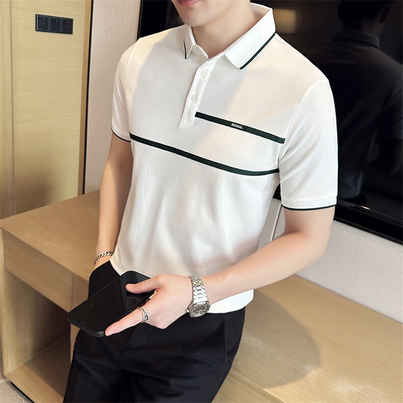 主推大货织带设计夏季短袖T恤翻领Polo衫大码半袖上衣T0240-P48,男装T恤,电商D342