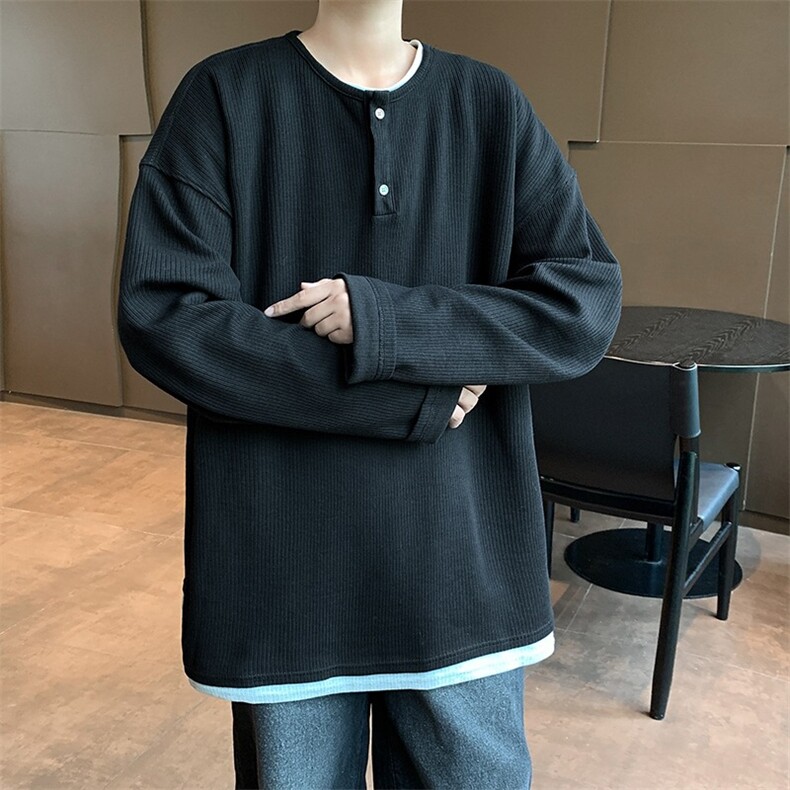 双层领假两件卫衣男春秋款美式复古vintage潮牌痞帅长袖t恤-T755,男装T恤,星座601-2