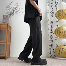新中式风竹子刺绣潮裤子男垂坠感直筒休闲西裤KX317P42，男装西裤，星座1116-2