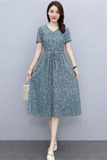 2024夏季新款短袖棉麻印花连衣裙冰凉棉料显瘦遮肚A字裙，女装连衣裙，欣贝拉