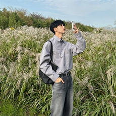 816B-CS013-P60高级感衬衫高级感慵懒宽松百搭韩版纯色韩，男装衬衫，星座816B