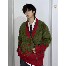 秋冬季渐变色仿貂毛V领毛绒毛衣男宽松慵懒风新年氛围感针织上衣，男装针织衫/毛衣，星座813-2