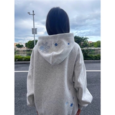 秋冬新款宽松百搭雪花刺绣设计情侣连帽加绒卫衣WY048-P47，男装卫衣，星座208-5