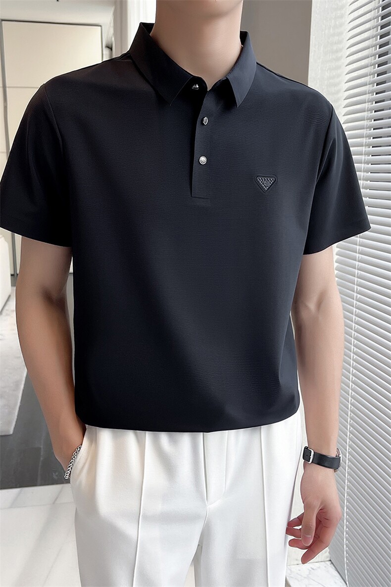夏季半袖翻领纯色衬衫男士短袖t恤男款冰丝polo衫商务时尚翻领T恤,男装T恤,电商B212（原钱塘6029）