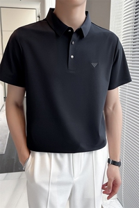 夏季半袖翻领纯色衬衫男士短袖t恤男款冰丝polo衫商务时尚翻领T恤图片