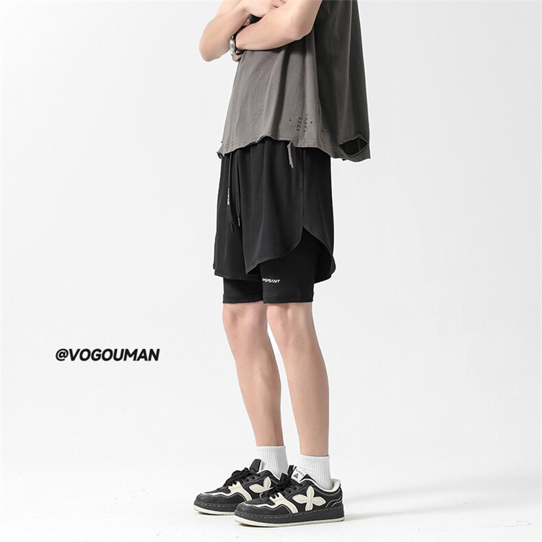 美式运动短裤男训练健身跑步假两件三分裤A408P30,男装牛仔裤,电商A309