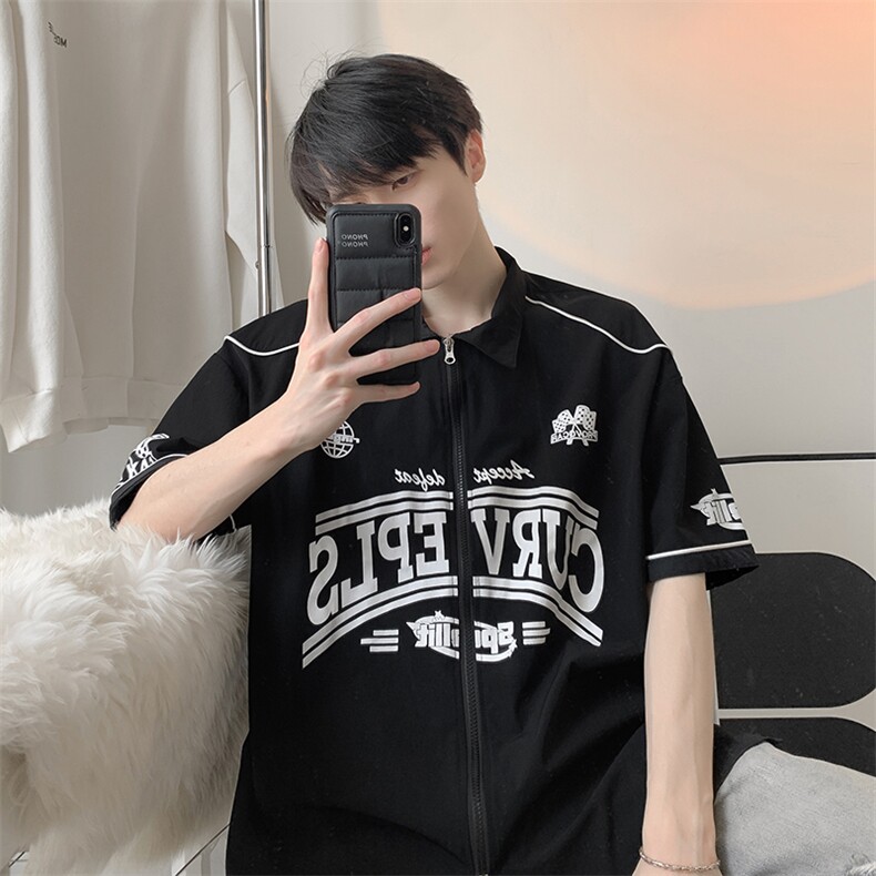 拉链款开衫日系衬衫美式小众百搭男女同款上衣HY332TP45控69,男装衬衫,电商A102B