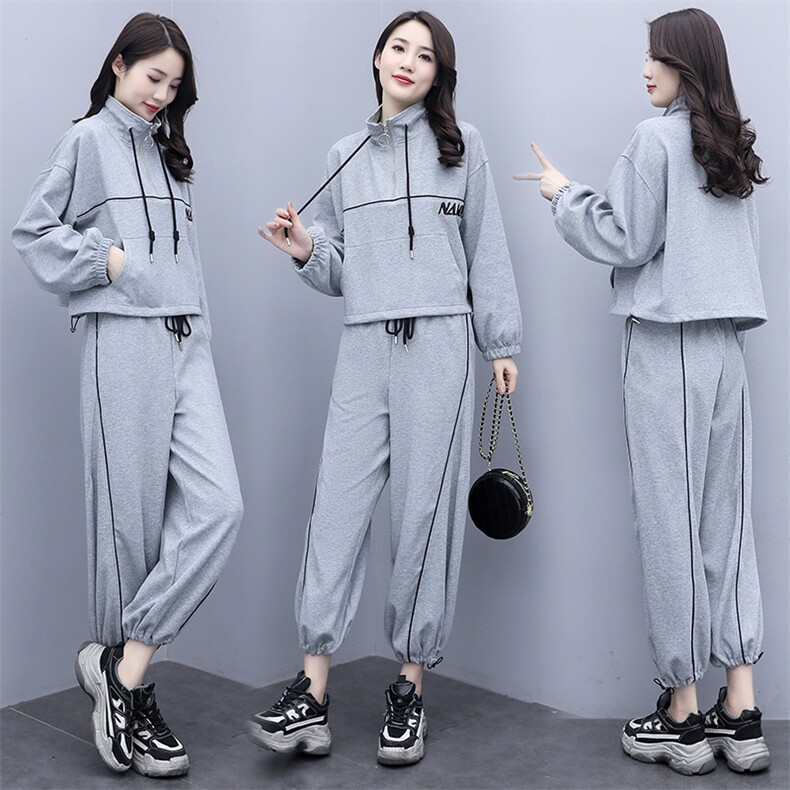 2021春秋装新款运动套装女洋气宽松韩版时尚炸街休闲两件套学院风，女装运动套装，曼娅璐