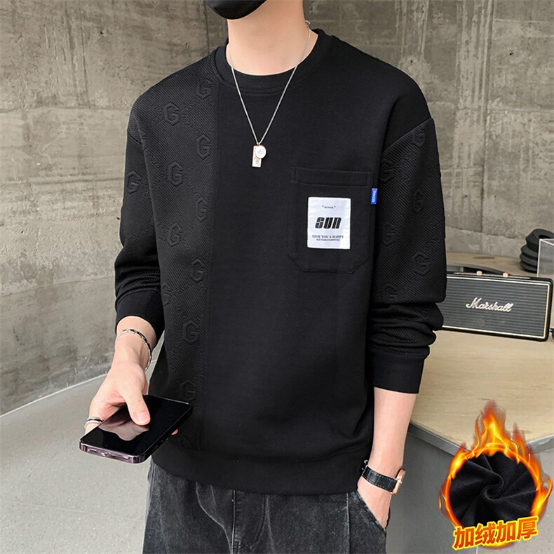 M-8XL秋季加绒加厚胖子拼接圆领卫衣男,男装卫衣,星座209