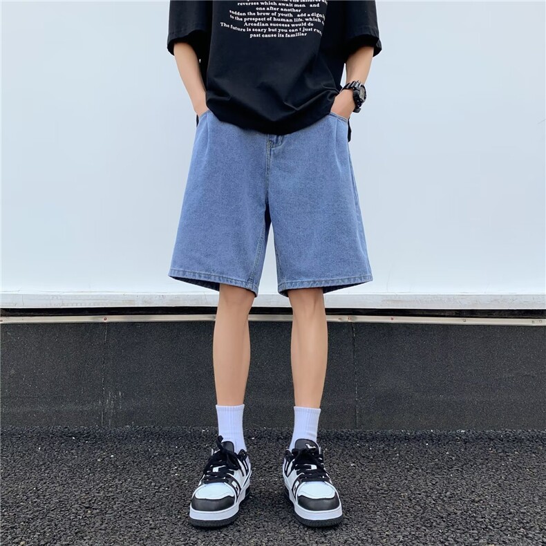夏季薄款复古水洗牛仔短裤男潮牌宽松直筒休闲五分裤,男装牛仔裤,星座410-6（原星座1304-1）