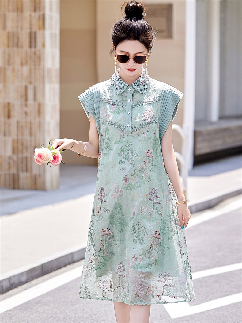 复古刺绣中式短袖连衣裙女2026夏季新款气质时尚百搭上衣,女装连衣裙,采品优优
