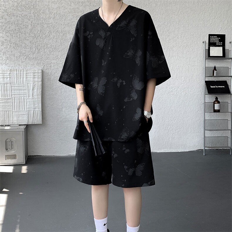 TZ786-特批55  控98 夏季新款扎染冰丝速干大码短袖短裤T恤套装图片
