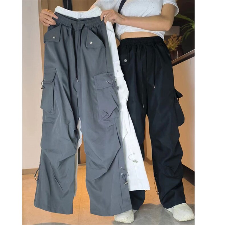 抖音直播春夏款男女工装裤大口袋中性风抽绳束脚长裤A07P45，男装工装外套，星座1013