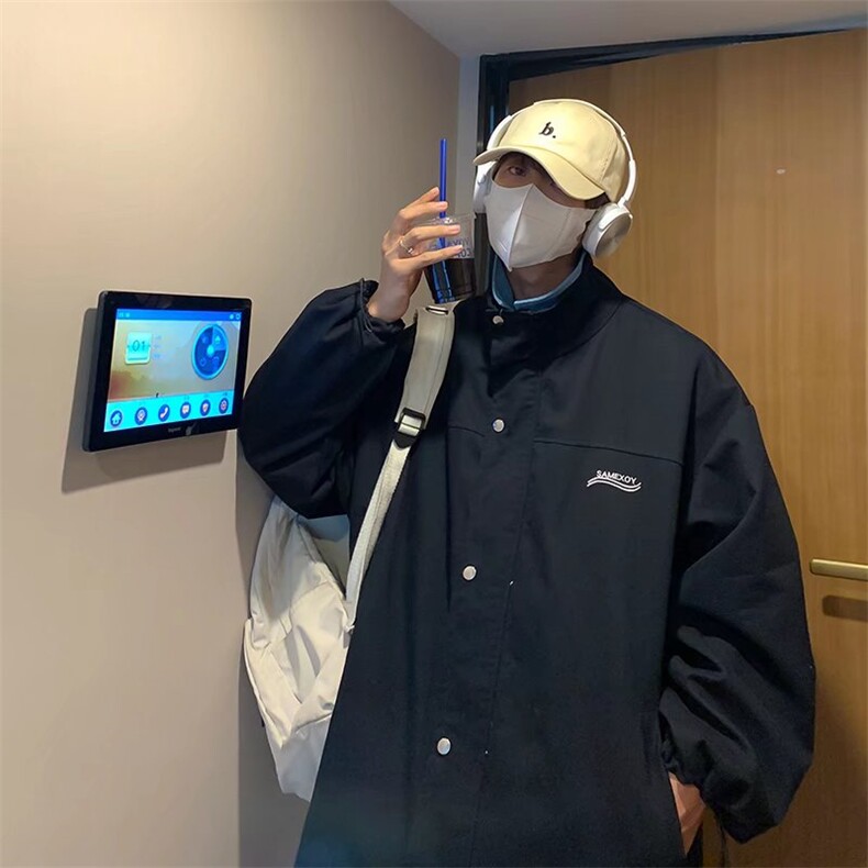 假两件外套男韩版潮流秋季日系百搭痞帅港风ins潮牌休闲上衣夹克图片
