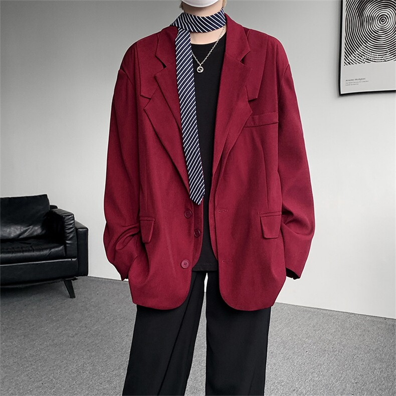 潮流休闲西装外套高级痞帅宽松韩版自带垫肩双层假两件西装P95，男装西服，电商B319