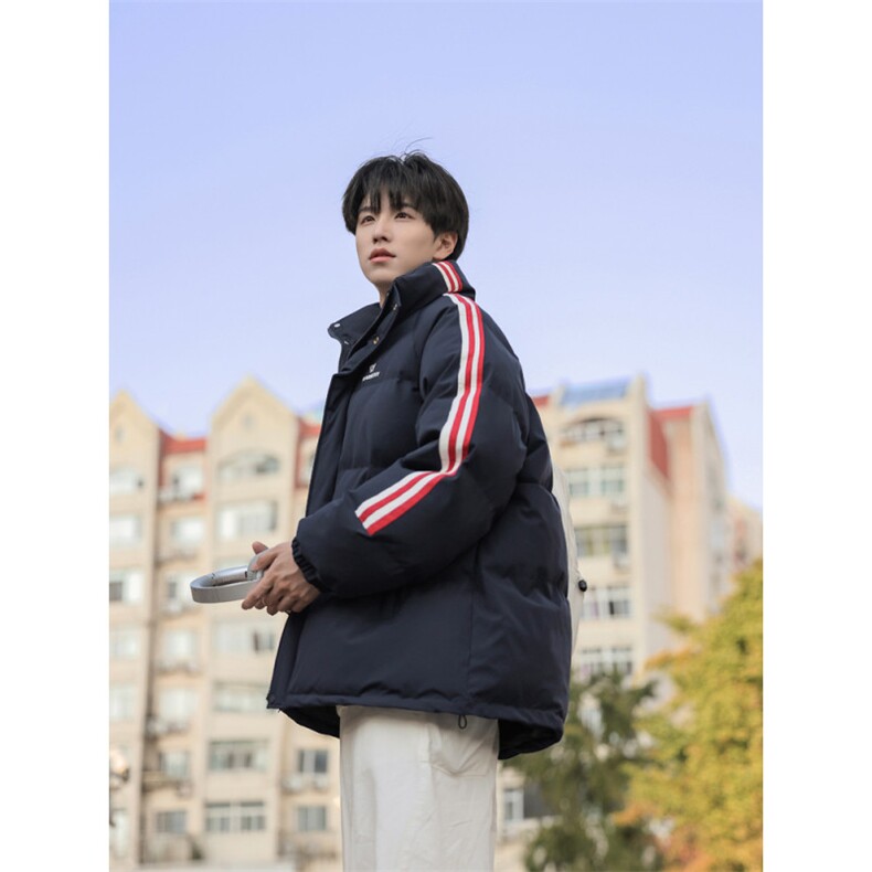 美式复古侧边条纹立领棉衣男冬季保暖加厚棉袄架棉外套P103X168,男装棉衣,星座803