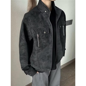 新款美式PU皮夹克男春秋情侣黑武士立领外套工装冲锋衣机车服皮衣