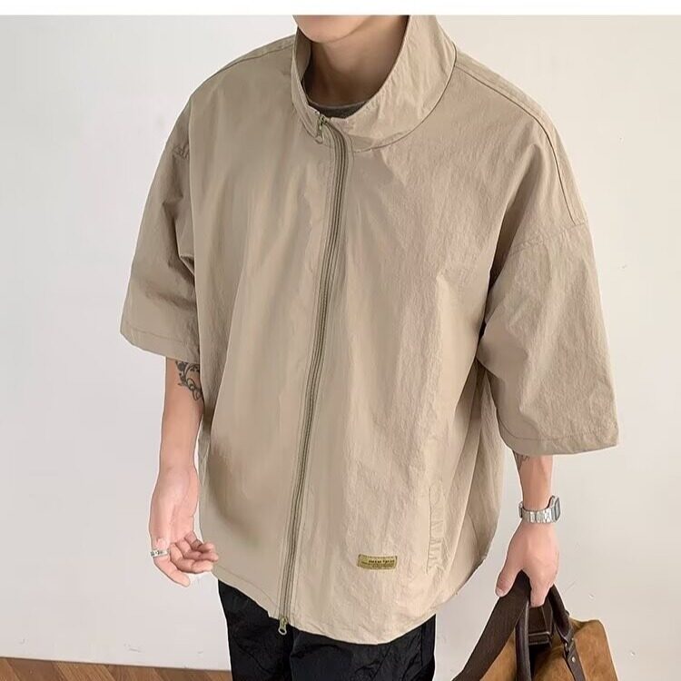夏季插兜拉链衬衫短袖男女透气运动学院风中性上衣潮CY1163-P35,男装衬衫,星座412-2