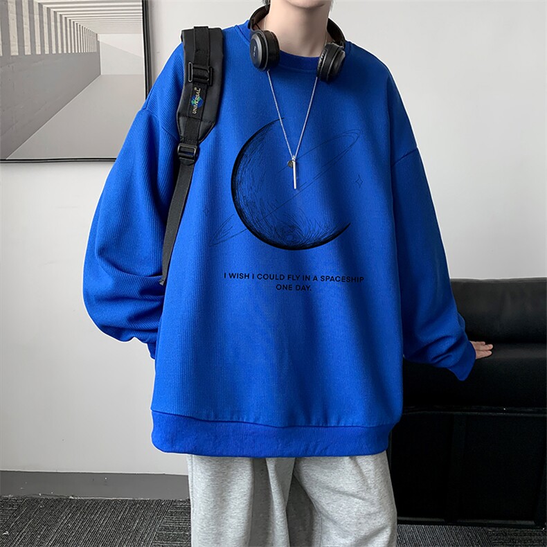华夫格卫衣圆领卫衣男大码长袖t恤男外套HW76246-P30加绒款-P40,男装卫衣,电商A040