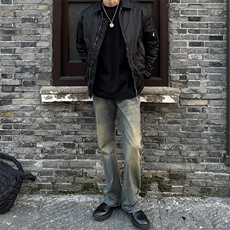 cleanfit巴家竹节牛仔裤高级感痞帅修身微喇叭裤，男装牛仔裤，星座310A-4