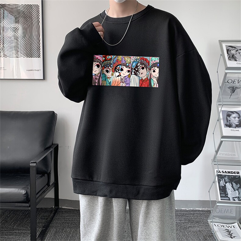 京剧脸谱风华夫格圆领卫衣长袖t恤男HW76250-P30加绒款-P40图片