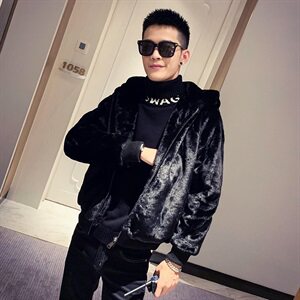 社会风冬装连帽仿水貂纯色棉衣外套B297-1850图片