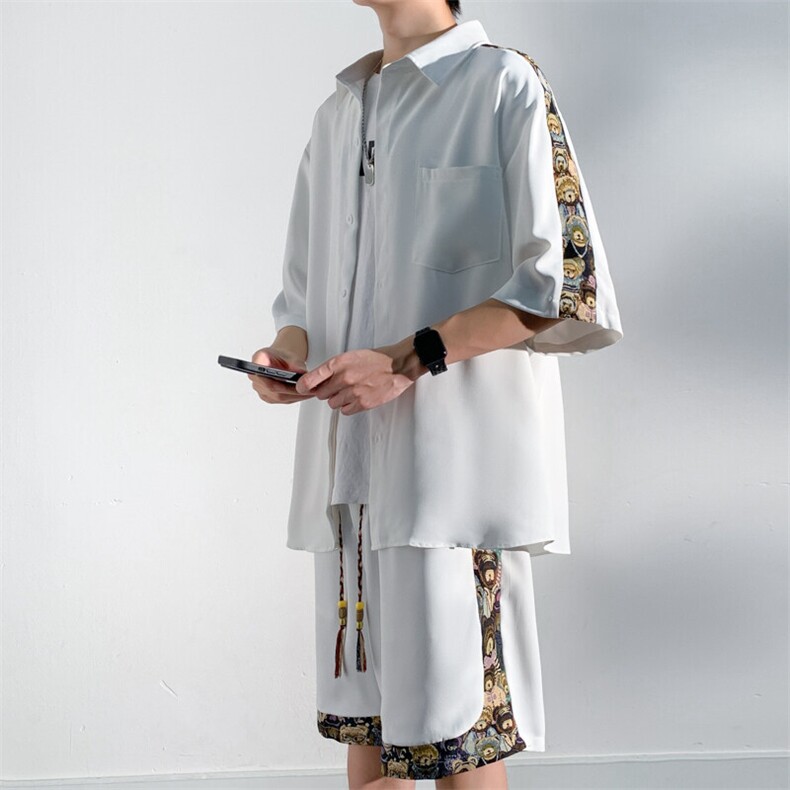 1小熊短袖衬衫男+短裤大码M-5XL套装92%聚酯纤维8%氨纶TZ77058P70图片