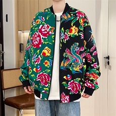 J01男女棒球领夹克外套东北大花汉服开衫左右拼接撞色潮男女，男装夹克，星座115A(原星座507）