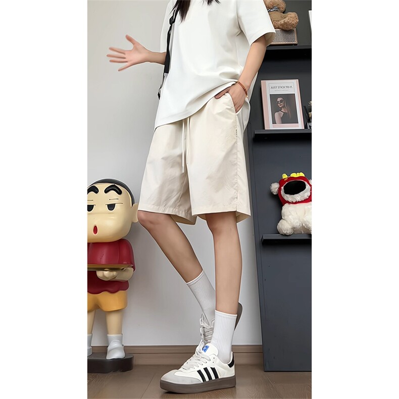 松弛感亚麻阔腿短裤女宽松松紧腰五分裤休闲裤子DK8700-特价P24，男装牛仔裤，电商A007