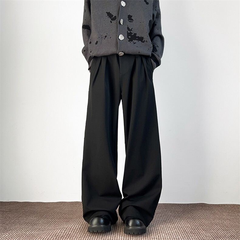 美式褶皱拼接弯刀西裤男秋季潮牌设计感宽松垂感阔腿百搭休闲裤子，男装西裤，星座410-6（原星座1304-1）