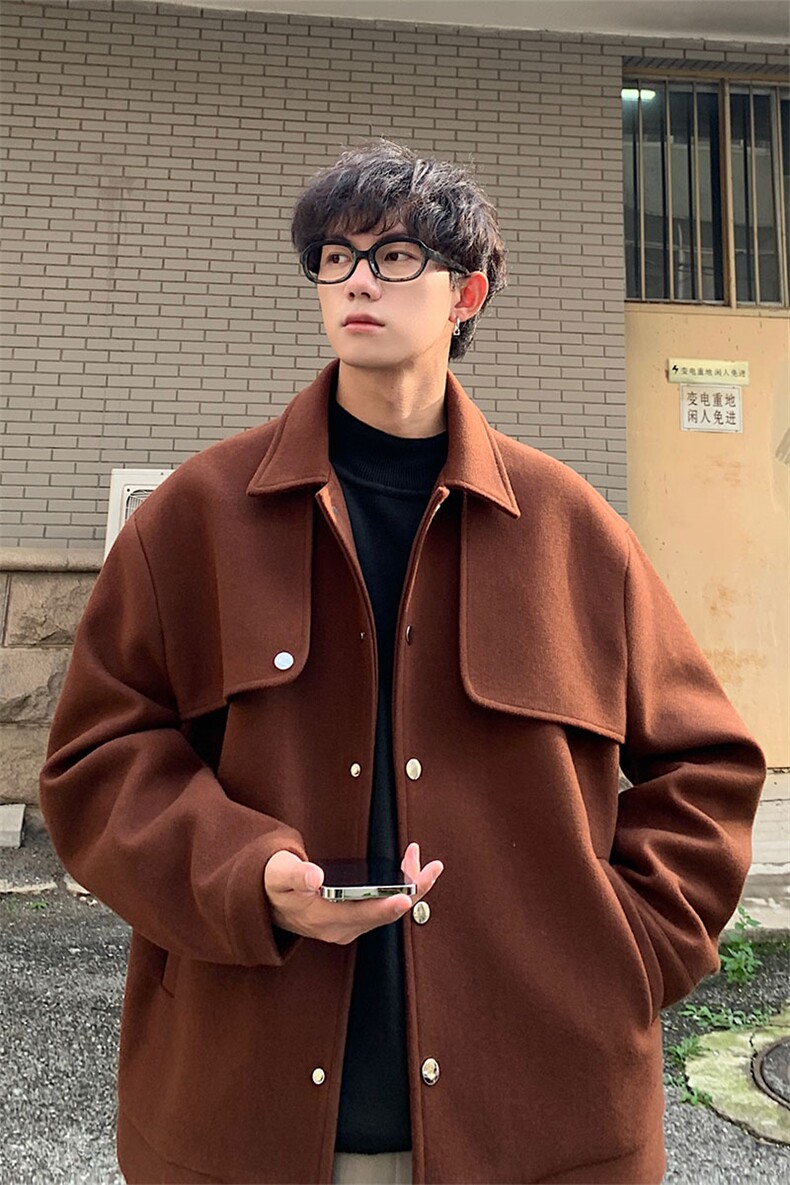 毛呢翻领秋冬潮牌外套个性设计感夹克上衣801P98,男装夹克,电商A458A