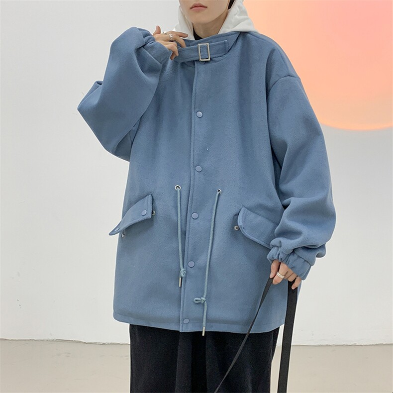 情侣装港风假两件呢子外套男秋冬季潮流宽松连帽风衣W6472-P70,男装棉衣,星座512-3