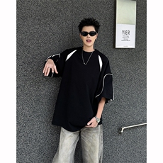 8XL-M美式小众高级感拼接短袖T恤男夏简约百搭宽松纯棉上衣DX336，男装T恤，电商D206-1