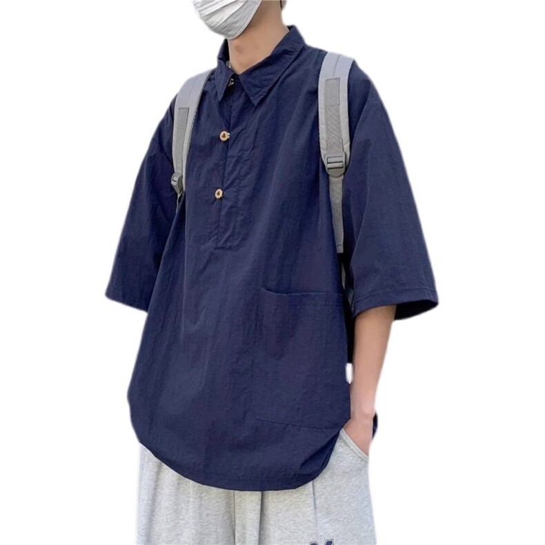 短袖polo衫男夏季日系宽松休闲时尚百搭纯色工装T恤ins潮牌衬衫潮,男装T恤,星座506A