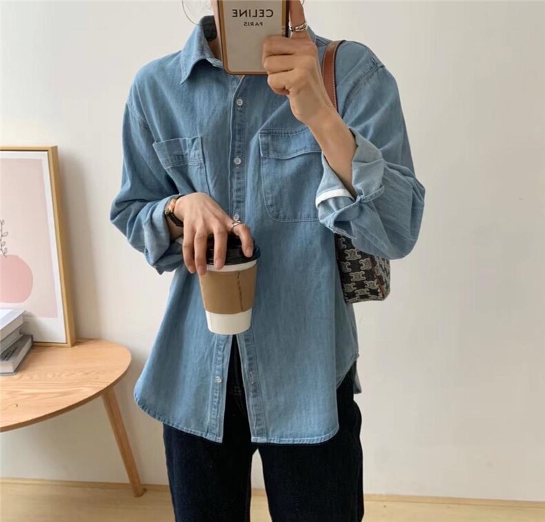 【素妮】2022春款双口袋牛仔衬衫，女装衬衫，素妮