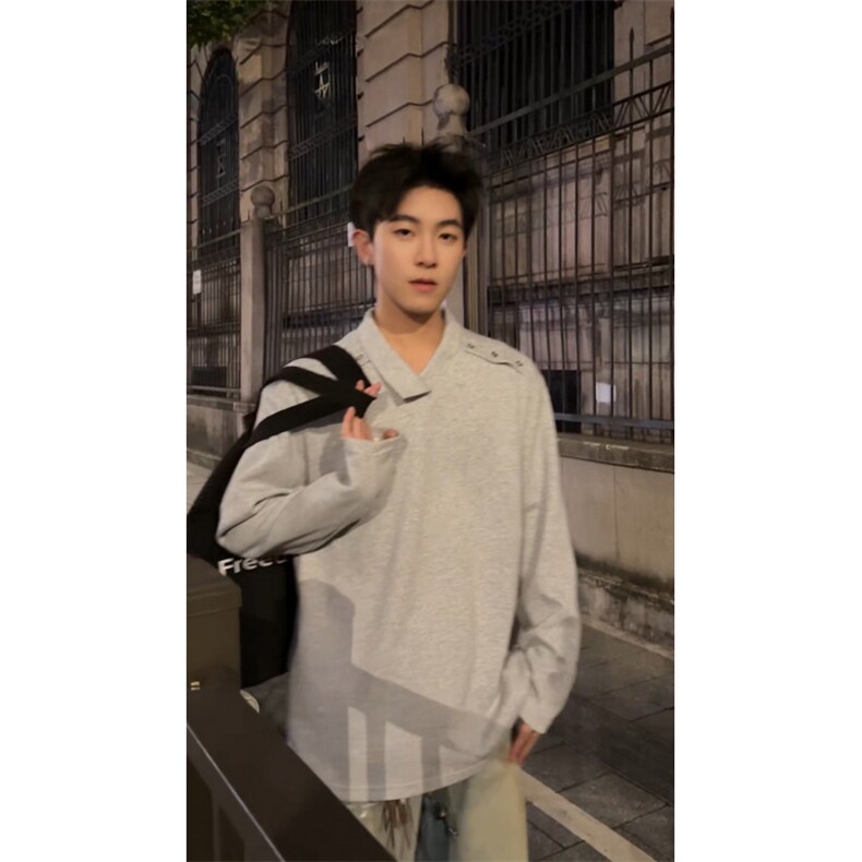 美式翻领polo长袖卫衣不规则解构领长袖T上衣外套504-T551-特P26,男装T恤,星座504