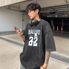 ！2024夏季新款男士水洗短袖T恤纯棉潮牌情侣半袖XT142P35，男装T恤，电商B220