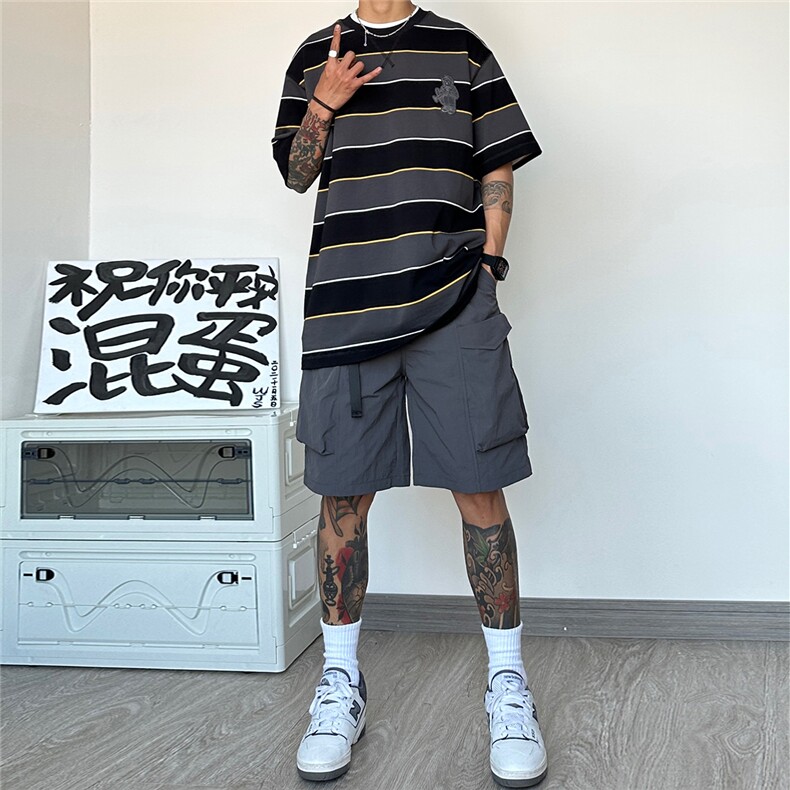 皱感【三防】工装多口袋织带松紧腰绳休闲短五分裤XK008-P50控68图片