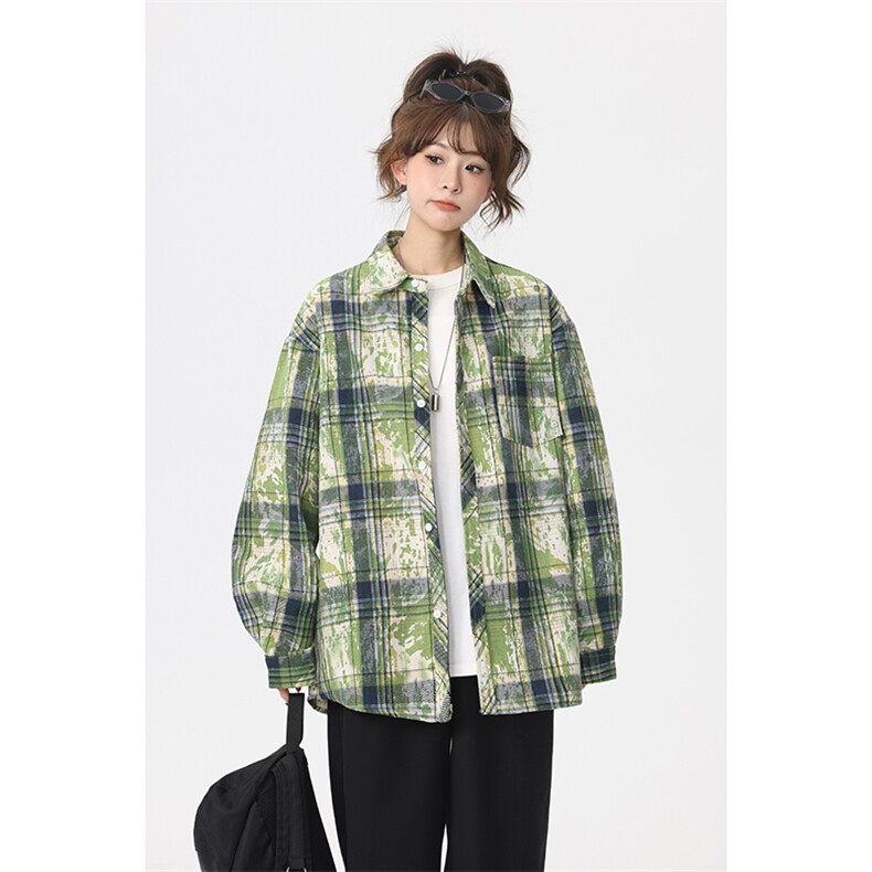 特批25港风格子衬衫印染渐变宽松外套格子外套CS2498，男装衬衫，电商A128