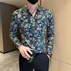 秋冬季社会小伙店主风痞帅印花长袖衬衫301A-1/C22/P55，男装衬衫，星座301A-1
