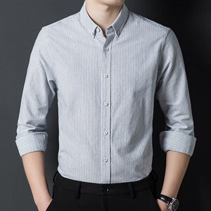 2023春季新款条纹衬衫长袖男宽松中年商务休闲翻领衬衣男装,男装衬衫,电商B212（原钱塘6029）