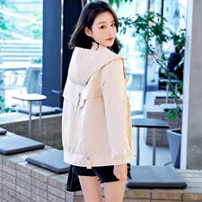 粉色小个子外套女短款2025年早春新款韩版宽松连帽休闲春秋风衣潮，女装风衣，悦祺