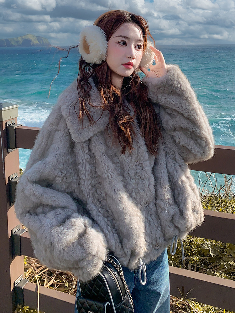 小个子皮毛一体毛毛外套女秋冬季2025新款环保皮草仿水貂毛上衣潮,女装皮草,纯色衣恋