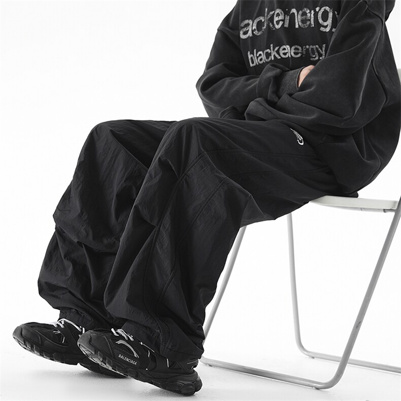 美式褶皱加绒伞兵弯刀宽松直筒运动休闲裤XZ225-3-CK11-P65控89,男装休闲裤,星座225-3