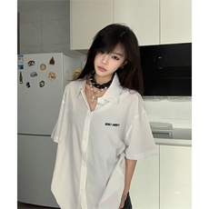 抖音得物高品质夏季冰丝休闲衬衫美式垂感宽松衬衫短袖ADT2102，男装T恤，电商A443