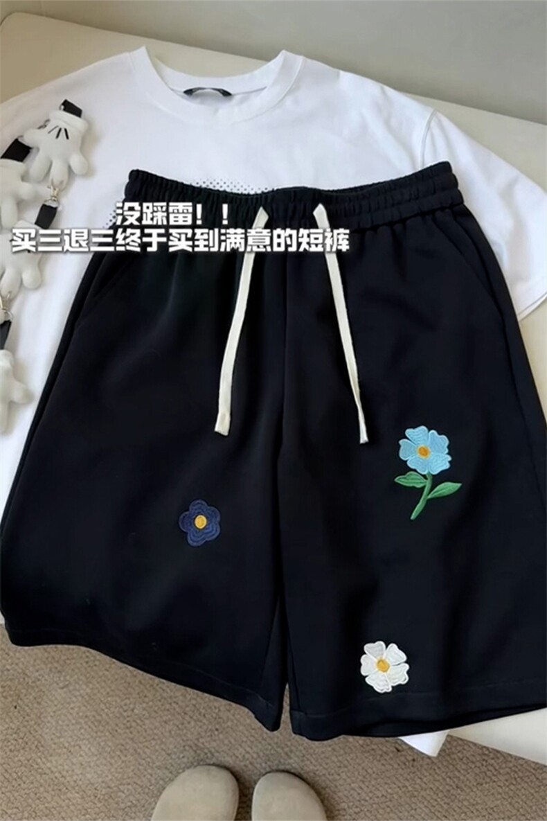 B221美式ins高街刺绣小花休闲短裤五分裤LK25544-特P25控58.8,男装休闲裤,电商B221