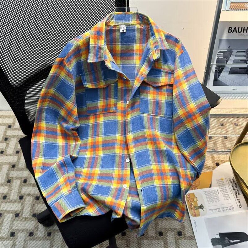 春季格子衬衫男士长袖美式复古潮牌痞帅防晒外套潮流ins衬衣服,男装衬衫,星座1013